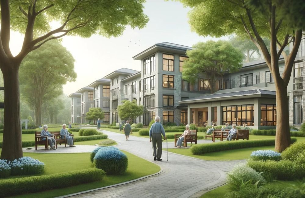 Foto de uma ILPI instituição de longa permanência para idosos, local limpo e arborizado.